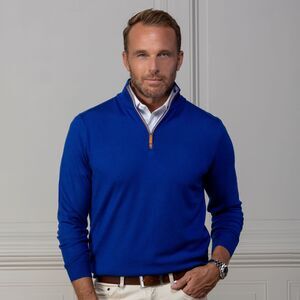 Collars & Co Merino Wool Sweater Mens Small Blue 1/4 Zip Old Money Luxury NEW